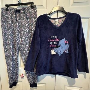 2 Pc EEYORE PJ Set - Soft Navy Long Sleeve EEYORE Top & Colorful Floral Pants